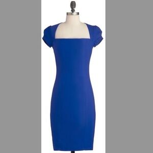 Vibrant Blue Bodycon Cocktail Dress - Cap Sleeve - Retro 1950s inspired